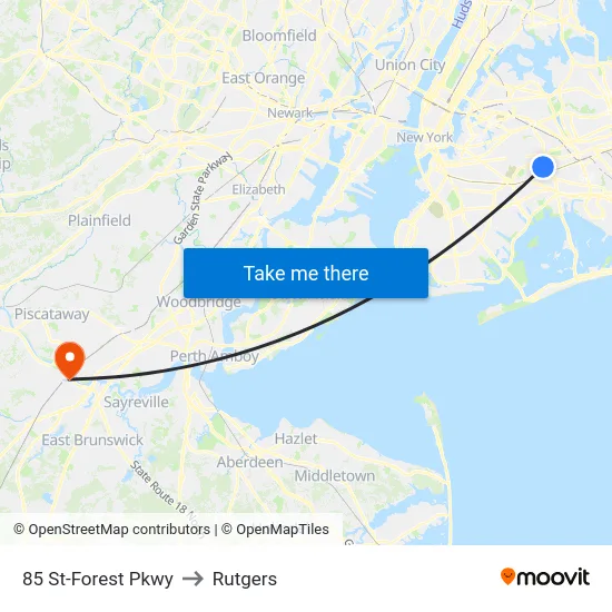 85 St-Forest Pkwy to Rutgers map