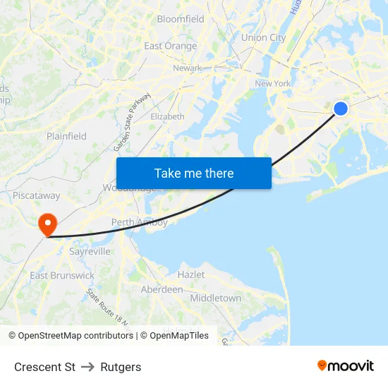 Crescent St to Rutgers map