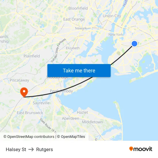 Halsey St to Rutgers map