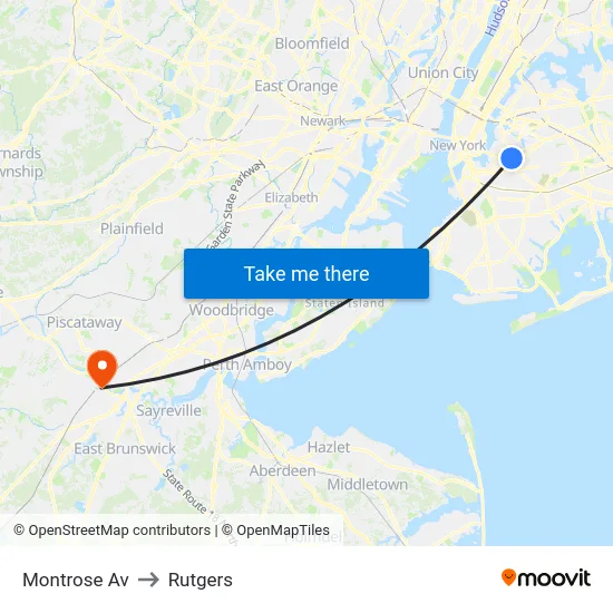 Montrose Av to Rutgers map