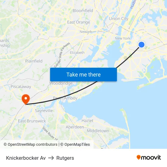 Knickerbocker Av to Rutgers map