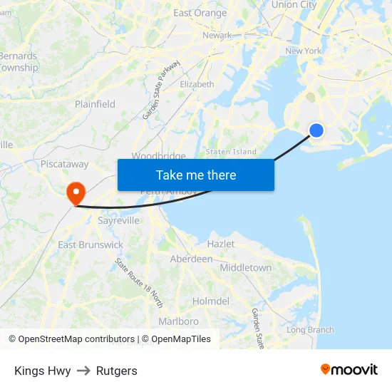 Kings Hwy to Rutgers map