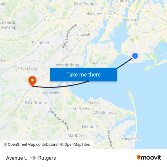 Avenue U to Rutgers map