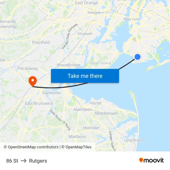 86 St to Rutgers map