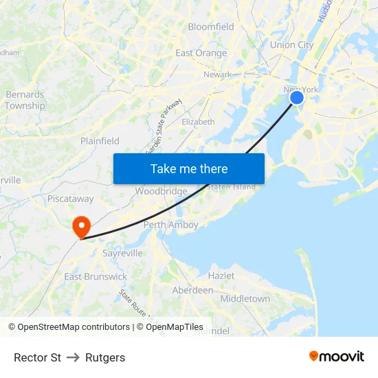 Rector St to Rutgers map