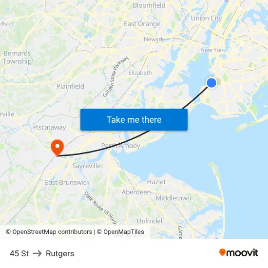 45 St to Rutgers map