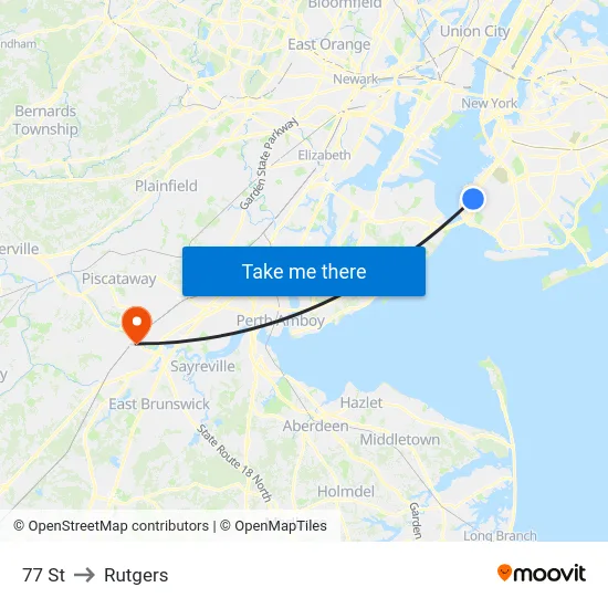 77 St to Rutgers map