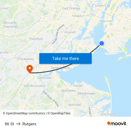86 St to Rutgers map
