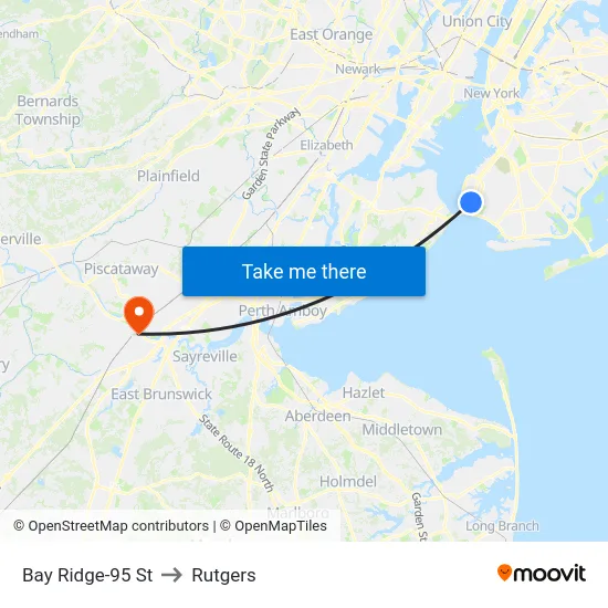 Bay Ridge-95 St to Rutgers map