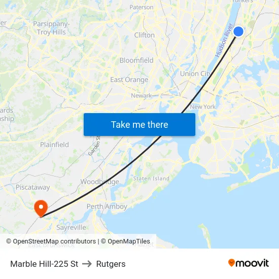 Marble Hill-225 St to Rutgers map