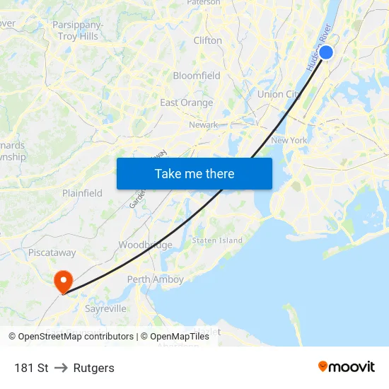 181 St to Rutgers map