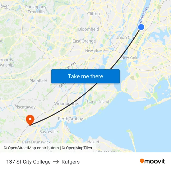 137 St-City College to Rutgers map