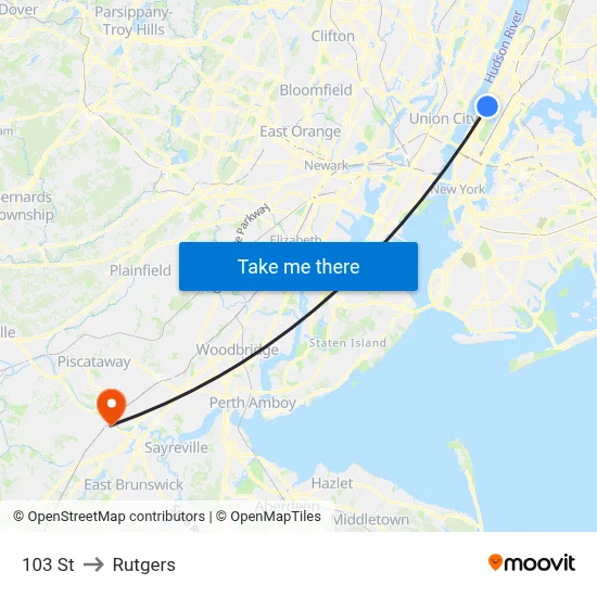 103 St to Rutgers map