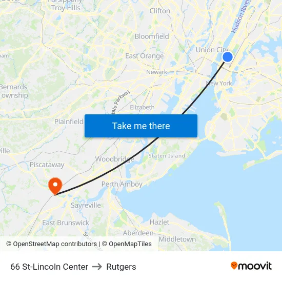 66 St-Lincoln Center to Rutgers map