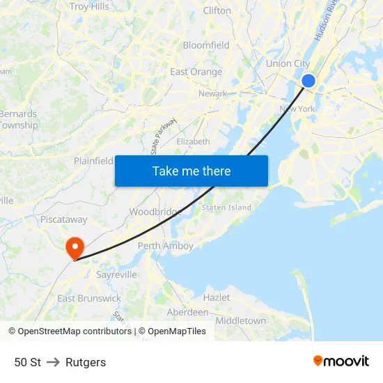 50 St to Rutgers map