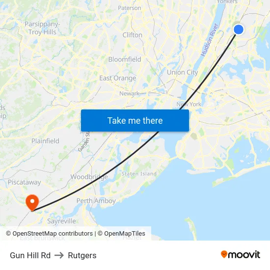 Gun Hill Rd to Rutgers map
