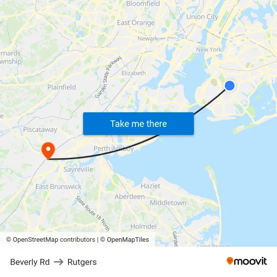 Beverly Rd to Rutgers map