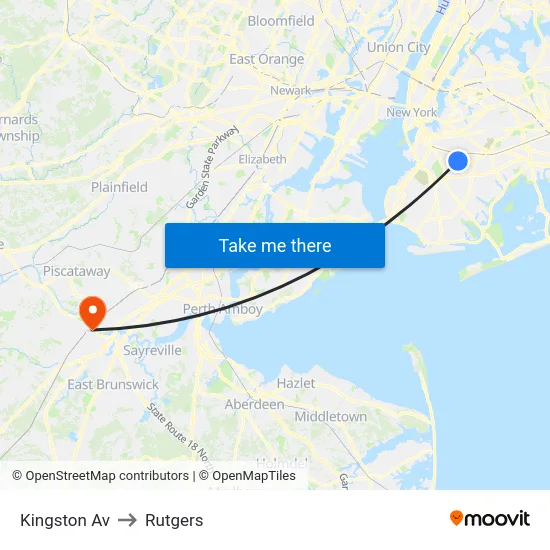 Kingston Av to Rutgers map