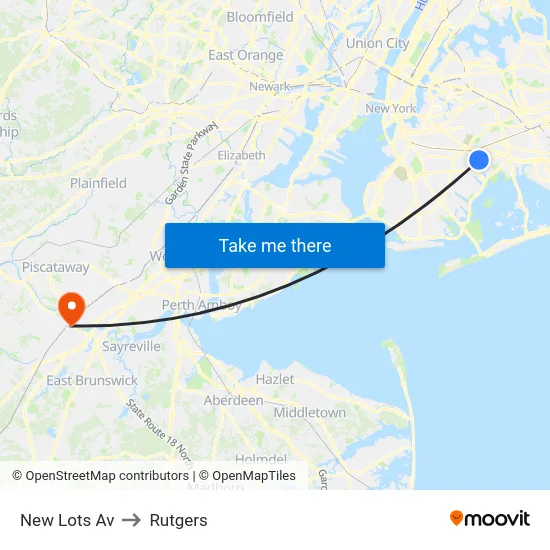 New Lots Av to Rutgers map