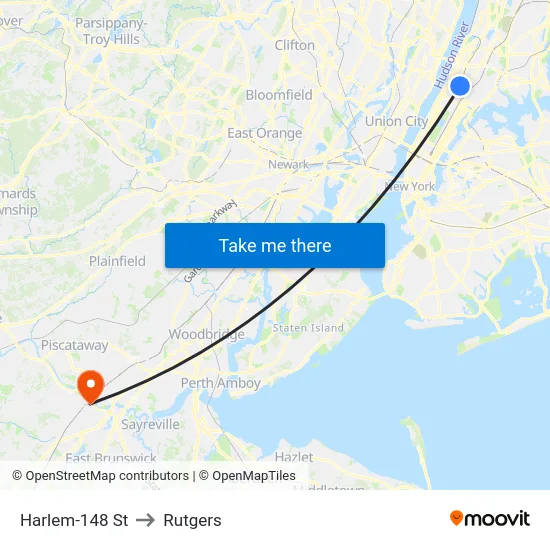 Harlem-148 St to Rutgers map
