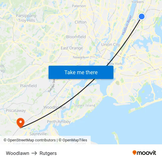 Woodlawn to Rutgers map