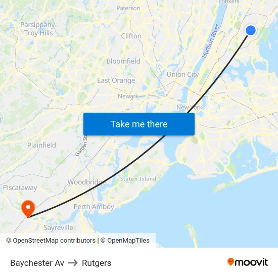 Baychester Av to Rutgers map