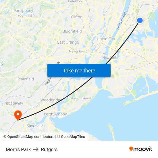 Morris Park to Rutgers map