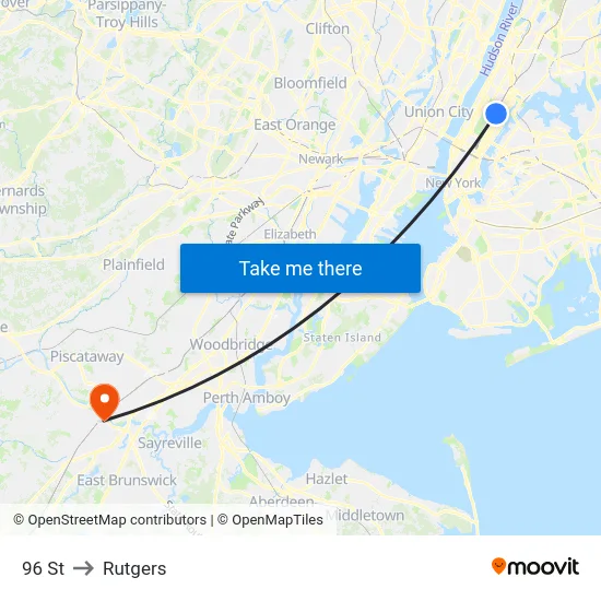 96 St to Rutgers map