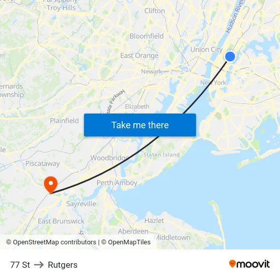 77 St to Rutgers map