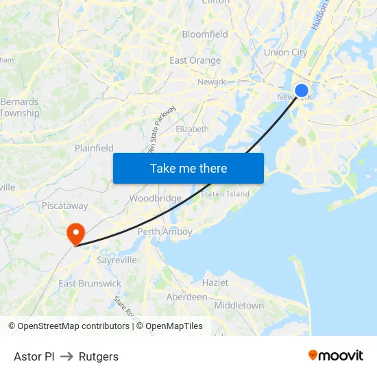 Astor Pl to Rutgers map