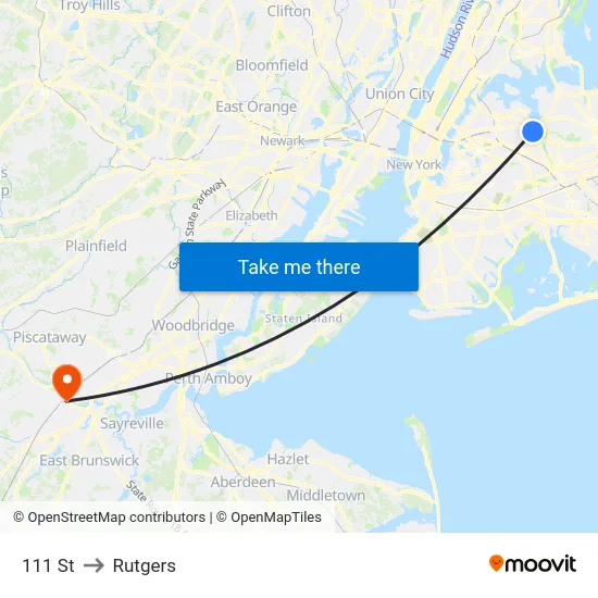 111 St to Rutgers map
