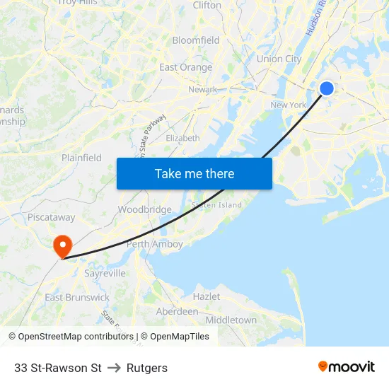 33 St-Rawson St to Rutgers map