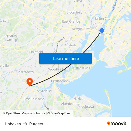 Hoboken to Rutgers map
