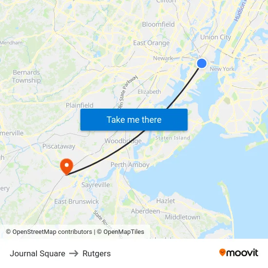 Journal Square to Rutgers map