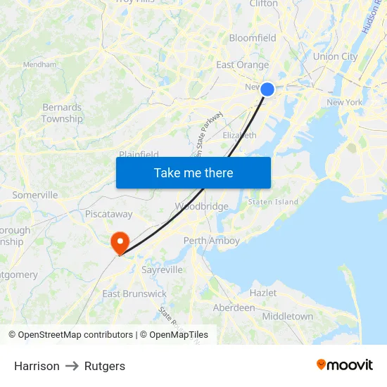 Harrison to Rutgers map