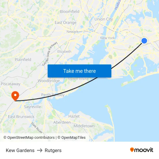 Kew Gardens to Rutgers map