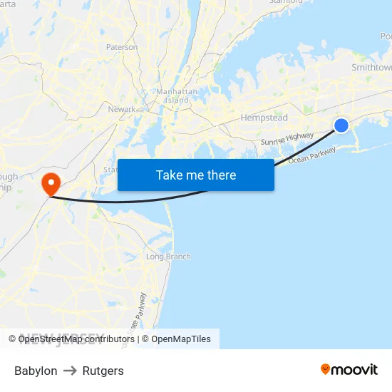 Babylon to Rutgers map