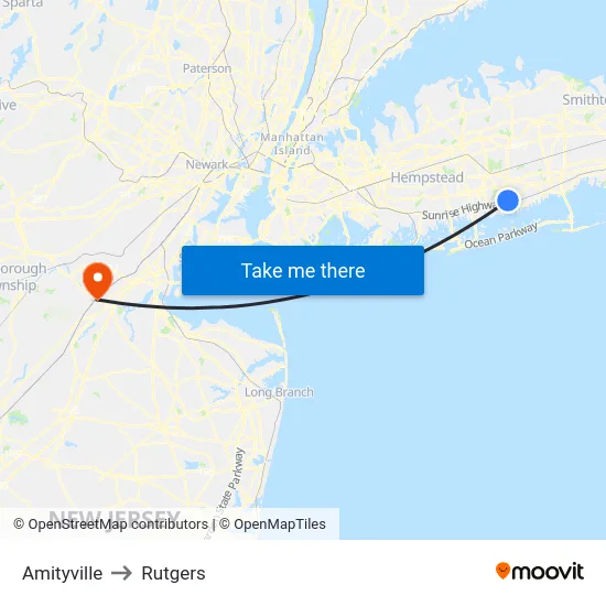 Amityville to Rutgers map