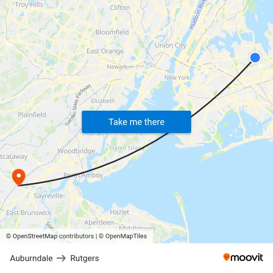 Auburndale to Rutgers map