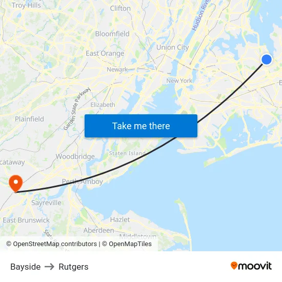 Bayside to Rutgers map