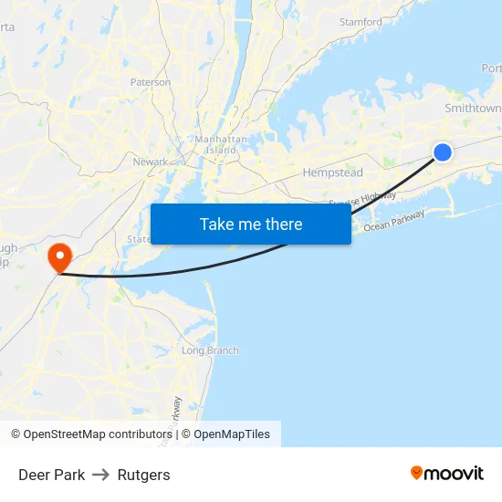 Deer Park to Rutgers map