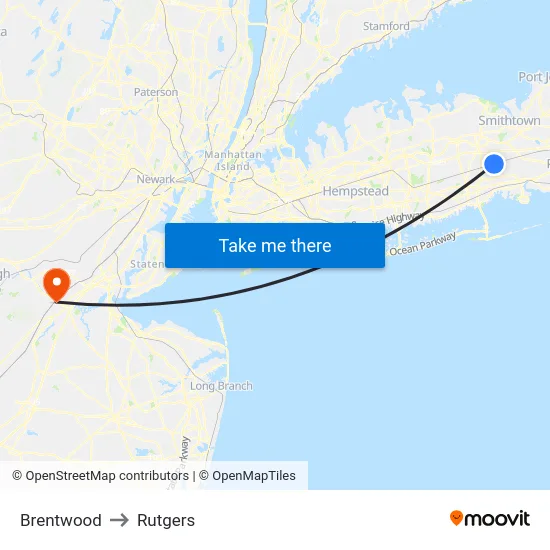 Brentwood to Rutgers map