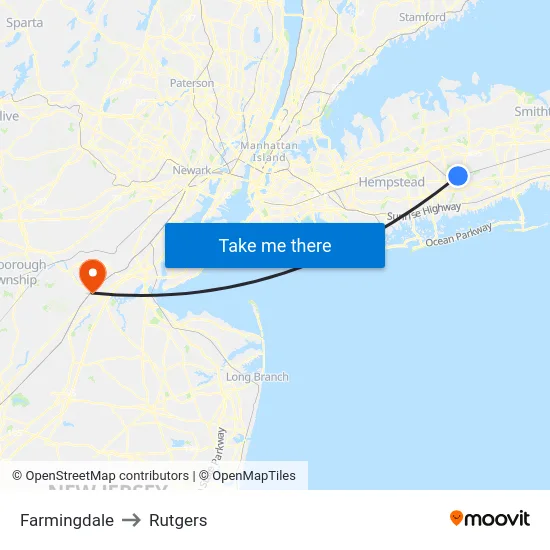 Farmingdale to Rutgers map