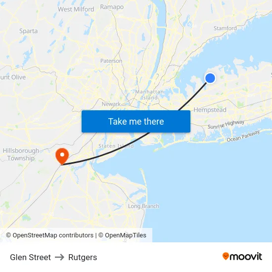 Glen Street to Rutgers map
