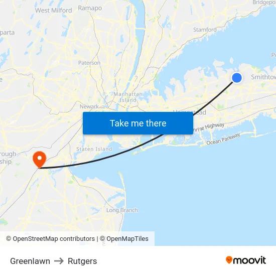 Greenlawn to Rutgers map