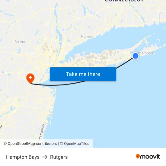 Hampton Bays to Rutgers map