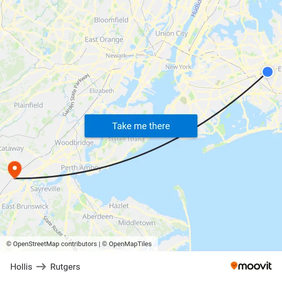 Hollis to Rutgers map