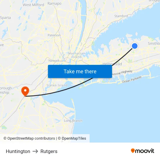 Huntington to Rutgers map