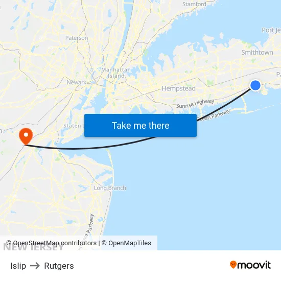 Islip to Rutgers map