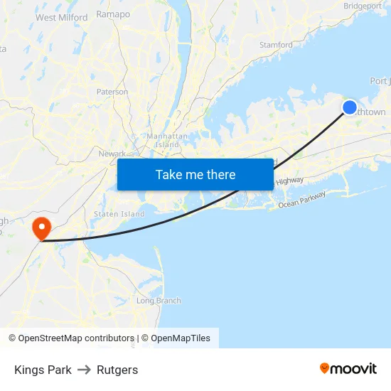 Kings Park to Rutgers map